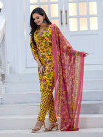 Thumbnail for Jyoti Fashion Women's Yellow Rayon Print with Thread Designer Kurta Set with Dupatta - Distacart