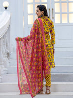 Thumbnail for Jyoti Fashion Women's Yellow Rayon Print with Thread Designer Kurta Set with Dupatta - Distacart