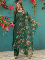 Thumbnail for Jyoti Fashion Women's Bottle Green Silk Handwork Designer Kurta Set with Dupatta - Distacart