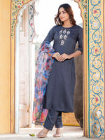 Thumbnail for Jyoti Fashion Women's Gray Silk Handwork Designer Kurta Set with Dupatta - Distacart