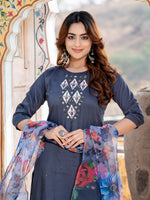 Thumbnail for Jyoti Fashion Women's Gray Silk Handwork Designer Kurta Set with Dupatta - Distacart