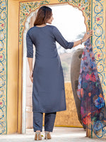 Thumbnail for Jyoti Fashion Women's Gray Silk Handwork Designer Kurta Set with Dupatta - Distacart