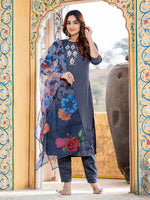 Thumbnail for Jyoti Fashion Women's Gray Silk Handwork Designer Kurta Set with Dupatta - Distacart