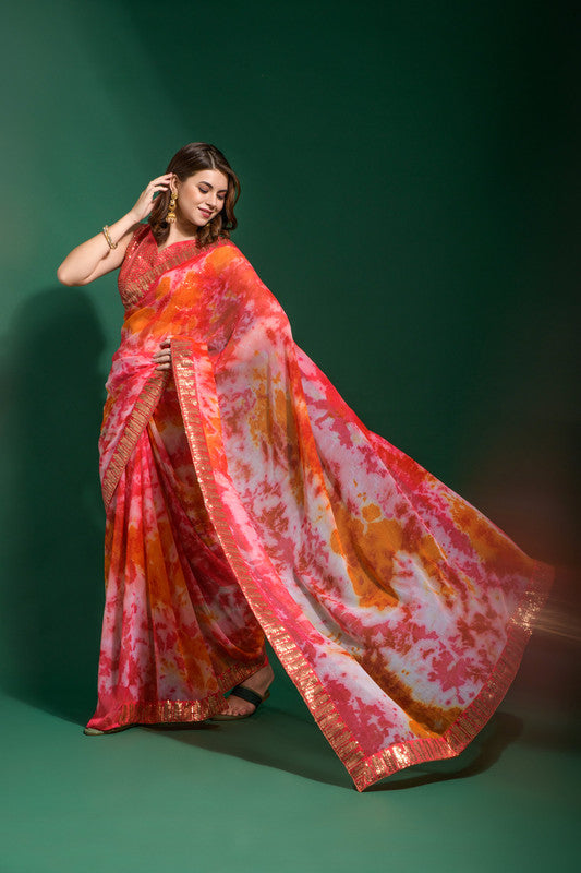 Jyoti Fashion Women's Gajri Sequence Embroidery Chiffon Saree with Blouse - Distacart