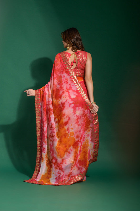 Jyoti Fashion Women's Gajri Sequence Embroidery Chiffon Saree with Blouse - Distacart
