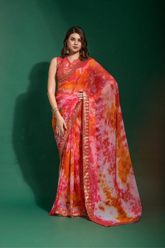 Jyoti Fashion Women's Gajri Sequence Embroidery Chiffon Saree with Blouse - Distacart