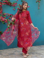 Thumbnail for Jyoti Fashion Women's Maroon Silk Handwork Designer Kurta Set with Dupatta - Distacart