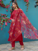 Thumbnail for Jyoti Fashion Women's Maroon Silk Handwork Designer Kurta Set with Dupatta - Distacart