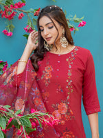 Thumbnail for Jyoti Fashion Women's Maroon Silk Handwork Designer Kurta Set with Dupatta - Distacart
