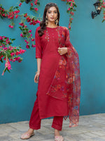 Thumbnail for Jyoti Fashion Women's Maroon Silk Handwork Designer Kurta Set with Dupatta - Distacart