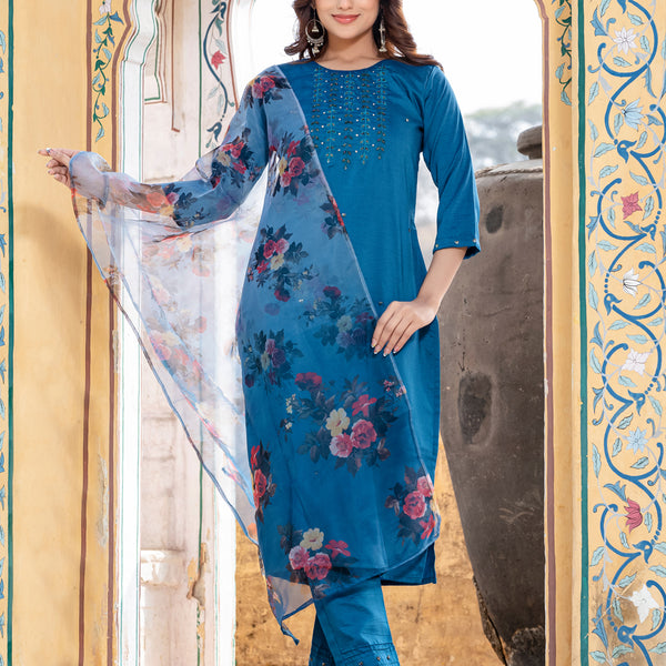 Jyoti Fashion Women's Morpich Silk Handwork Designer Kurta Set with Dupatta - Distacart