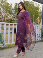 Thumbnail for Jyoti Fashion Women's Purple Silk Handwork Designer Kurta Set with Dupatta - Distacart
