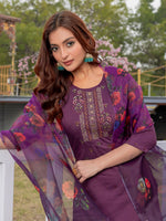 Thumbnail for Jyoti Fashion Women's Purple Silk Handwork Designer Kurta Set with Dupatta - Distacart
