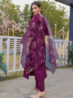 Thumbnail for Jyoti Fashion Women's Purple Silk Handwork Designer Kurta Set with Dupatta - Distacart