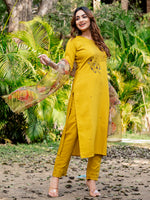 Thumbnail for Jyoti Fashion Women's Yellow Silk Handwork Designer Kurta Set with Dupatta - Distacart