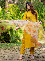 Thumbnail for Jyoti Fashion Women's Yellow Silk Handwork Designer Kurta Set with Dupatta - Distacart