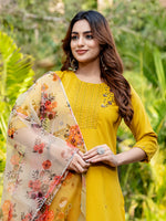 Thumbnail for Jyoti Fashion Women's Yellow Silk Handwork Designer Kurta Set with Dupatta - Distacart