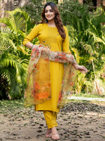 Thumbnail for Jyoti Fashion Women's Yellow Silk Handwork Designer Kurta Set with Dupatta - Distacart