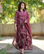Thumbnail for Jyoti Fashion Women's Maroon Rayon Printed Designer Kurta Set with Dupatta - Distacart