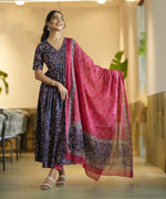 Thumbnail for Jyoti Fashion Women's Navy Blue Rayon Printed Designer Kurta Set with Dupatta - Distacart