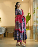 Thumbnail for Jyoti Fashion Women's Navy Blue Rayon Printed Designer Kurta Set with Dupatta - Distacart