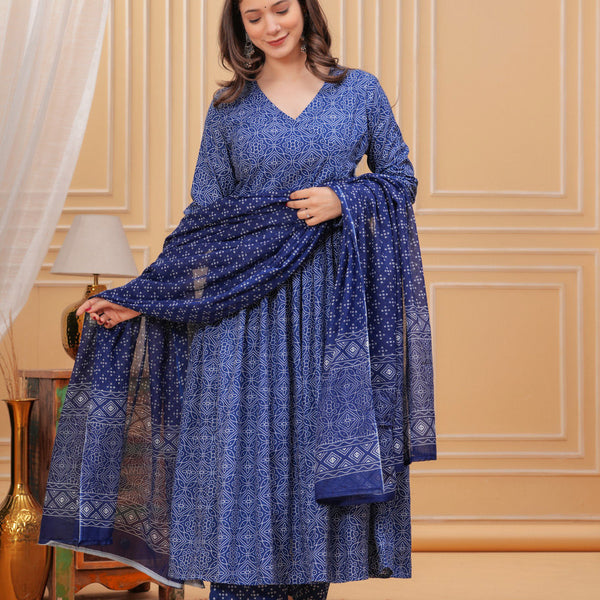 Jyoti Fashion Women's Blue Rayon Printed Designer Kurta Set with Dupatta - Distacart