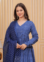 Thumbnail for Jyoti Fashion Women's Blue Rayon Printed Designer Kurta Set with Dupatta - Distacart