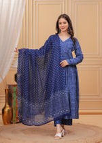 Thumbnail for Jyoti Fashion Women's Blue Rayon Printed Designer Kurta Set with Dupatta - Distacart