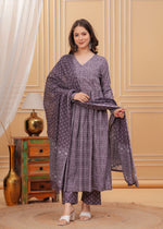 Thumbnail for Jyoti Fashion Women's Wine Rayon Printed Designer Kurta Set with Dupatta - Distacart