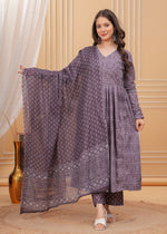 Thumbnail for Jyoti Fashion Women's Wine Rayon Printed Designer Kurta Set with Dupatta - Distacart
