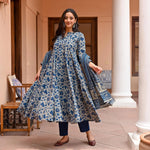 Thumbnail for Jyoti Fashion Women's Navy Blue Rayon Printed Designer Kurta Set with Dupatta - Distacart