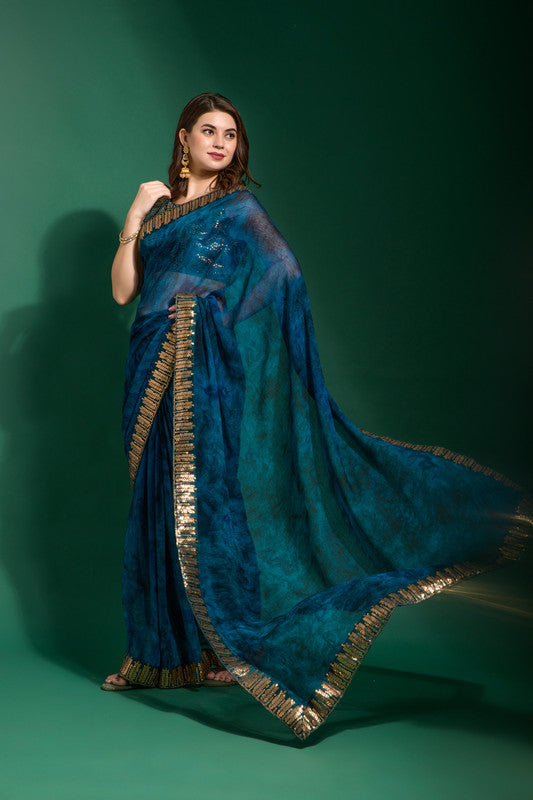Jyoti Fashion Women's Morpich Sequence Embroidery Chiffon Saree with Blouse - Distacart