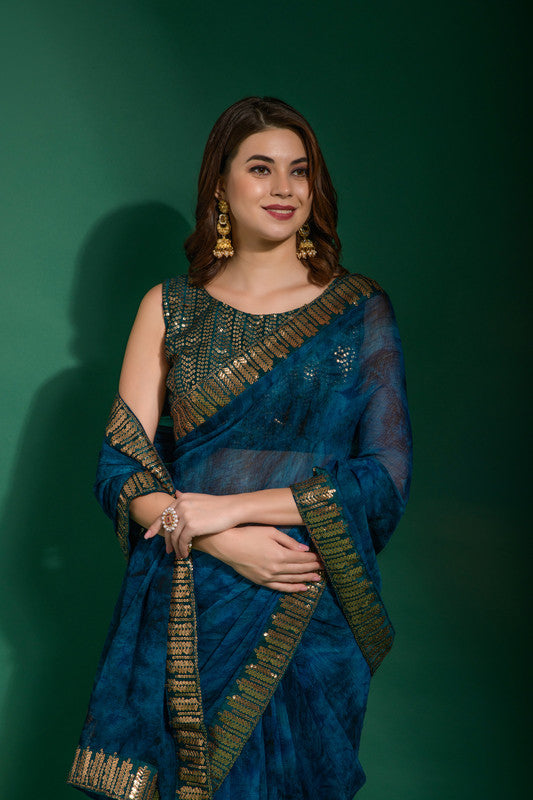 Jyoti Fashion Women's Morpich Sequence Embroidery Chiffon Saree with Blouse - Distacart