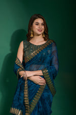 Thumbnail for Jyoti Fashion Women's Morpich Sequence Embroidery Chiffon Saree with Blouse - Distacart