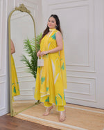 Thumbnail for Jyoti Fashion Women's Yellow Rayon Printed Designer Kurta Set with Dupatta - Distacart