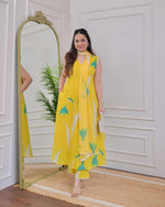 Thumbnail for Jyoti Fashion Women's Yellow Rayon Printed Designer Kurta Set with Dupatta - Distacart