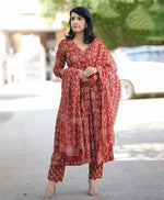 Thumbnail for Jyoti Fashion Women's Maroon Rayon Printed Designer Kurta Set with Dupatta - Distacart