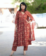 Thumbnail for Jyoti Fashion Women's Maroon Rayon Printed Designer Kurta Set with Dupatta - Distacart