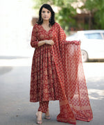 Thumbnail for Jyoti Fashion Women's Maroon Rayon Printed Designer Kurta Set with Dupatta - Distacart