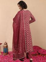 Thumbnail for Jyoti Fashion Women's Maroon Rayon Printed Designer Kurta Set with Dupatta - Distacart