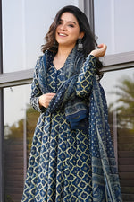 Thumbnail for Jyoti Fashion Women's Navy Blue Rayon Printed Designer Kurta Set with Dupatta - Distacart