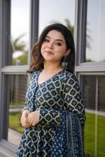 Thumbnail for Jyoti Fashion Women's Navy Blue Rayon Printed Designer Kurta Set with Dupatta - Distacart