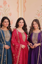 Thumbnail for Jyoti Fashion Women's Rama, Pink & Purple Star Georgette Embroidered Combo Anarkali Set With Dupatta