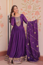Thumbnail for Jyoti Fashion Women's Purple Star Georgette Sequins Zari Embroidered Anarkali Set With Dupatta