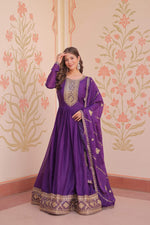 Thumbnail for Jyoti Fashion Women's Purple Star Georgette Sequins Zari Embroidered Anarkali Set With Dupatta