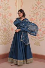 Thumbnail for Jyoti Fashion Women's Rama Star Georgette Sequins Zari Embroidered Anarkali Set With Dupatta - Distacart