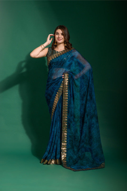 Jyoti Fashion Women's Morpich Sequence Embroidery Chiffon Saree with Blouse - Distacart