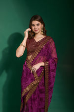 Thumbnail for Jyoti Fashion Women's Wine Sequence Embroidery Chiffon Saree with Blouse - Distacart