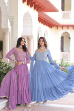 Thumbnail for Jyoti Fashion Women's Purple & Sky Blue Faux Georgette Embroidered Combo Anarkali Set With Dupatta