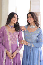 Thumbnail for Jyoti Fashion Women's Purple & Sky Blue Faux Georgette Embroidered Combo Anarkali Set With Dupatta